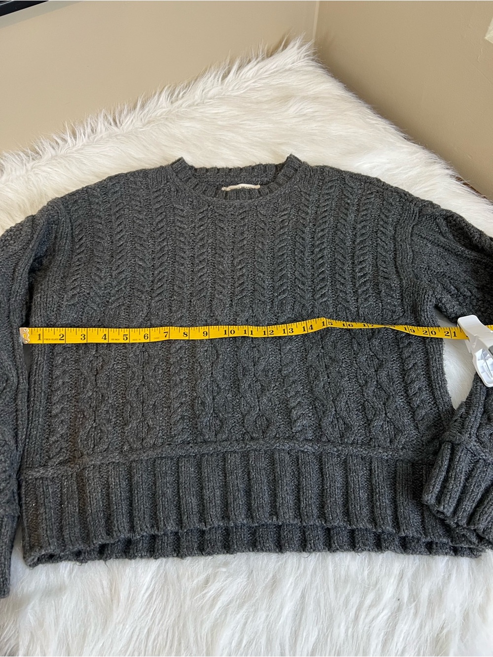 Lucky brand cropped chunky cotton cable knit fisherman sweater grey medium - Picture 5 of 11